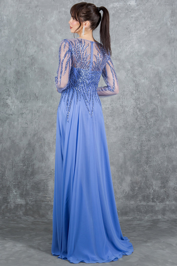 Formal Dresses A Line Long Formal Sequin Dress Dusty Blue