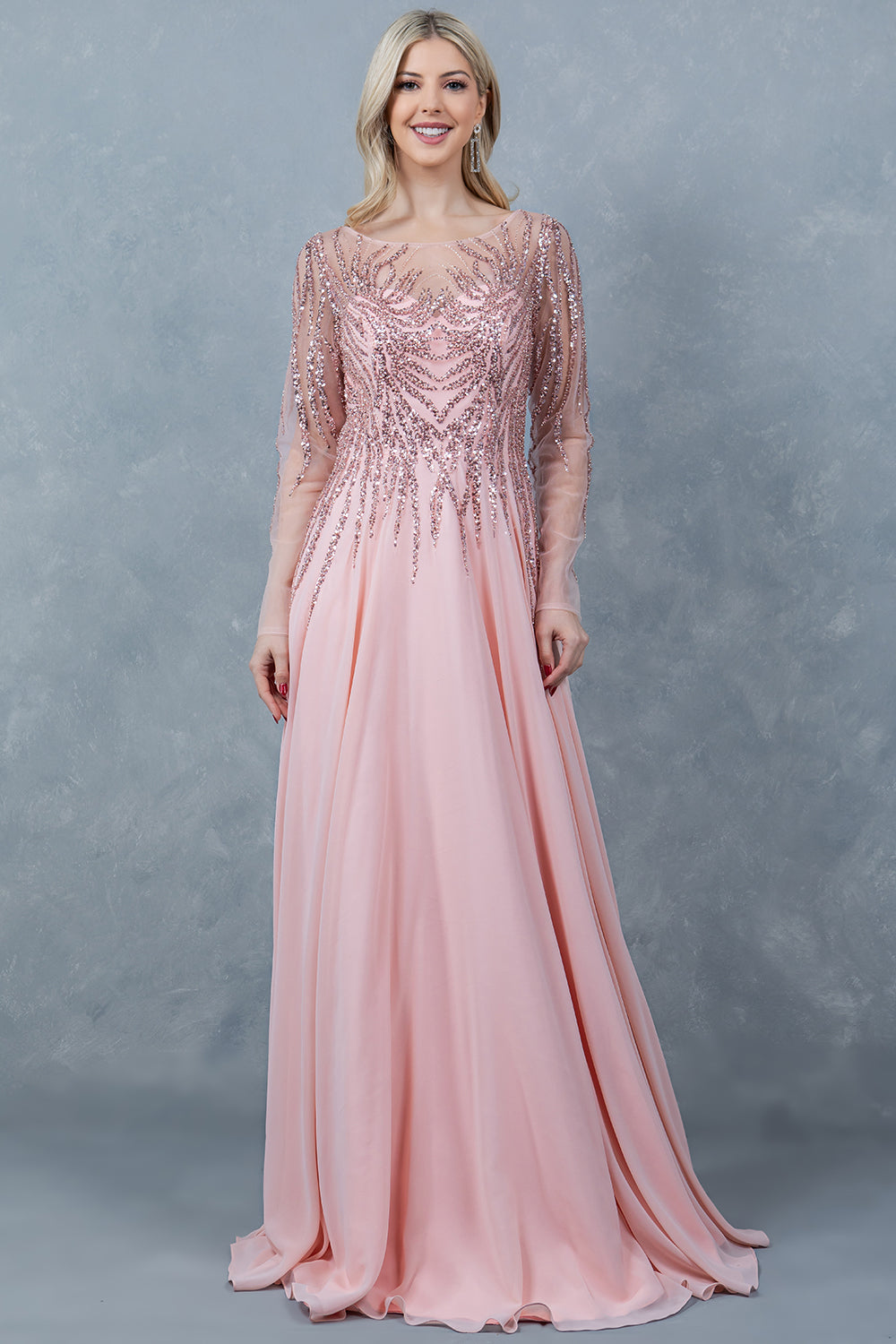 Cinderella Couture 8294M A Line Long Formal Sequin Dress