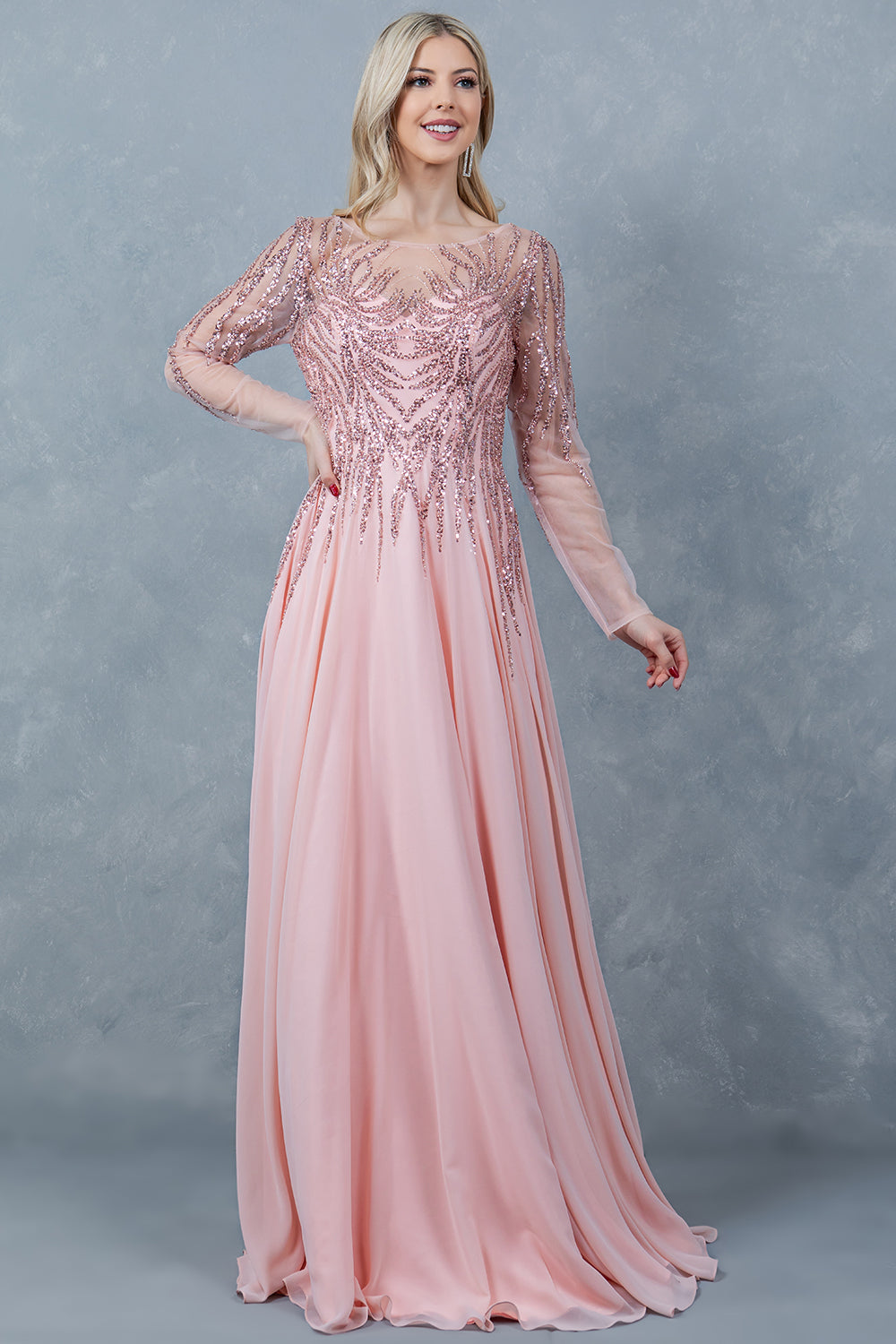 Cinderella Couture 8294M A Line Long Formal Sequin Dress