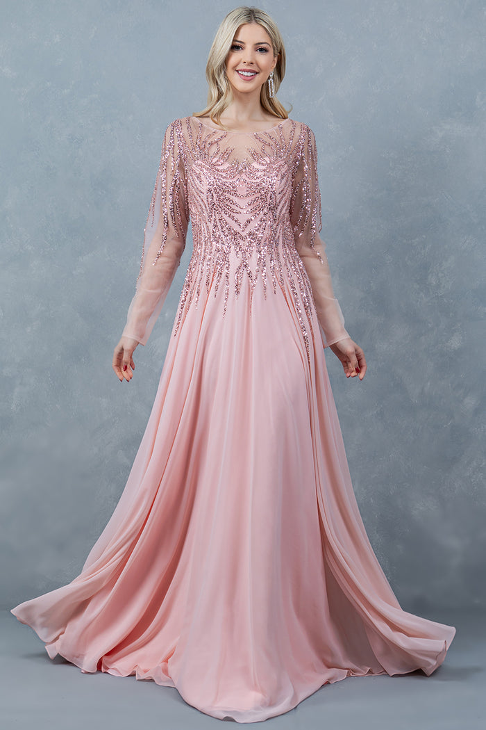 Formal Dresses A Line Long Formal Sequin Dress Rose Gold
