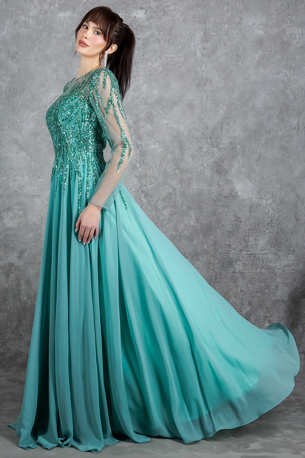 Formal Dresses A Line Long Formal Sequin Dress Sage
