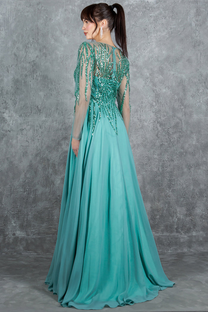 Formal Dresses A Line Long Formal Sequin Dress Sage
