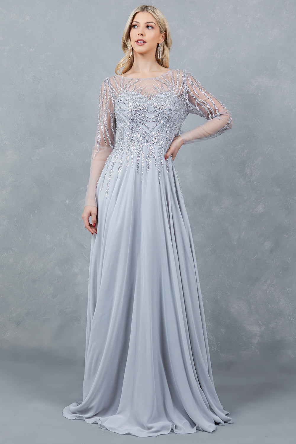 Cinderella Couture 8294M A Line Long Formal Sequin Dress