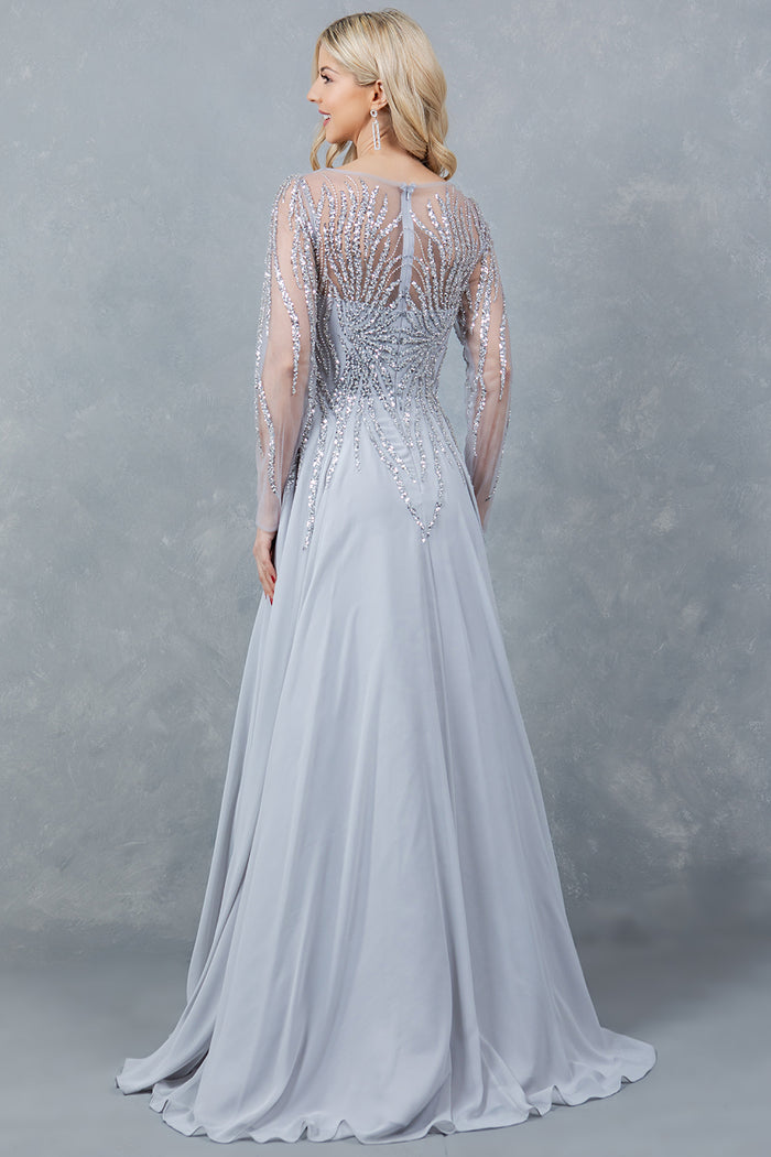 Formal Dresses A Line Long Formal Sequin Dress Silver