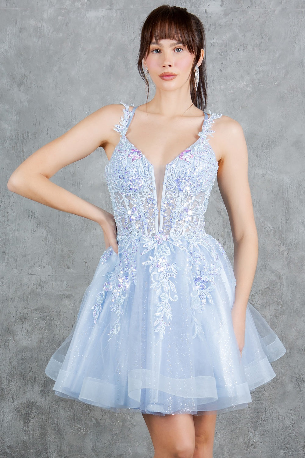 Cocktail Dresses Floral Lace Applique Short A Line Cocktail Dress Cinderella Couture 8298J Blue