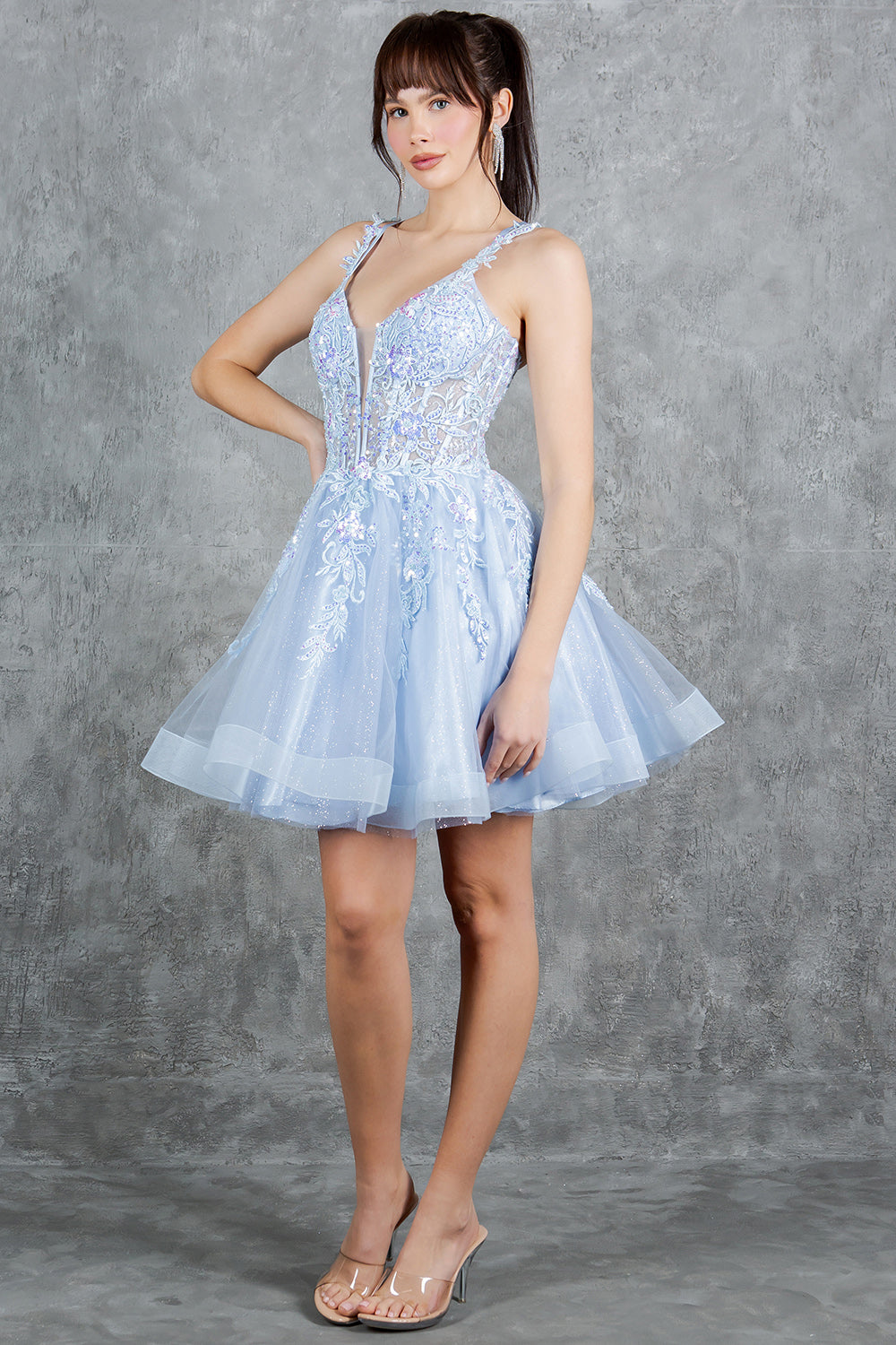 Cocktail Dresses Floral Lace Applique Short A Line Cocktail Dress Cinderella Couture 8298J Blue