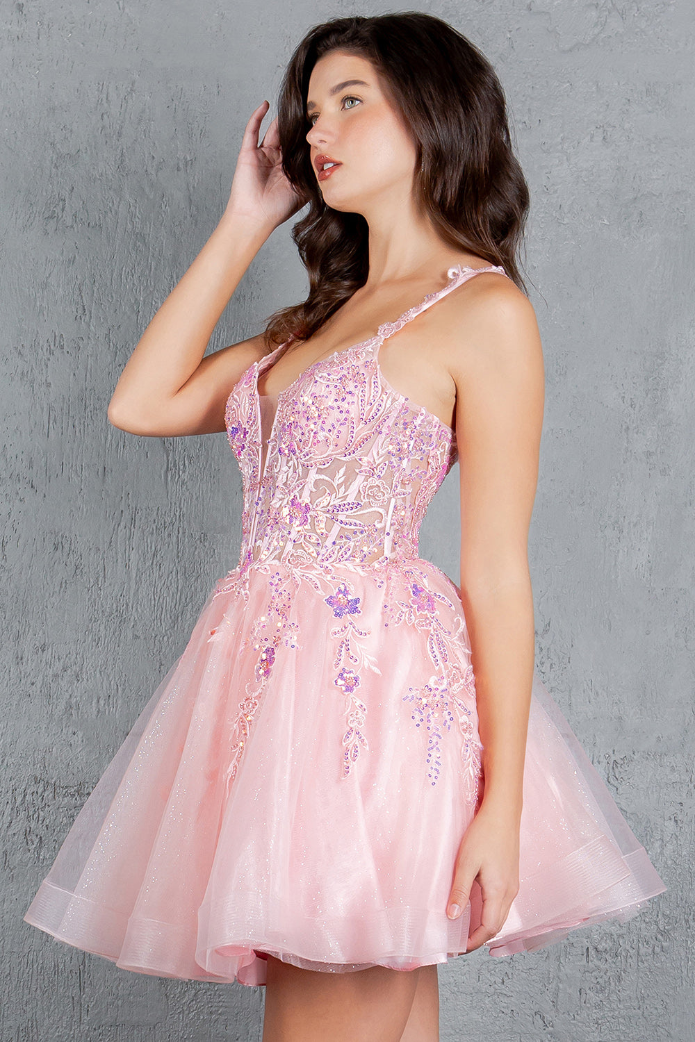 Cocktail Dresses Floral Lace Applique Short A Line Cocktail Dress Cinderella Couture 8298J Blush