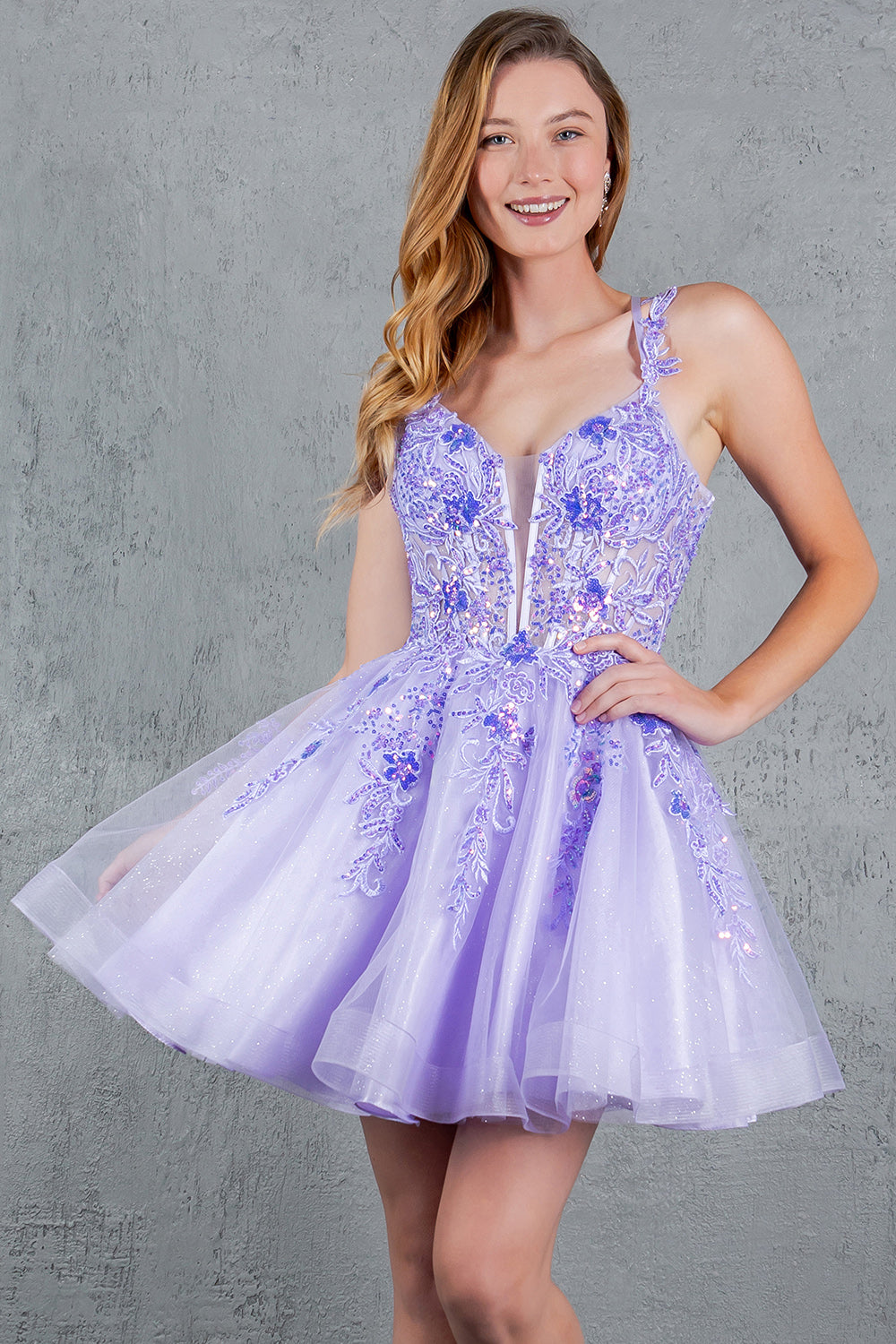 Cocktail Dresses Floral Lace Applique Short A Line Cocktail Dress Cinderella Couture 8298J Lavendar