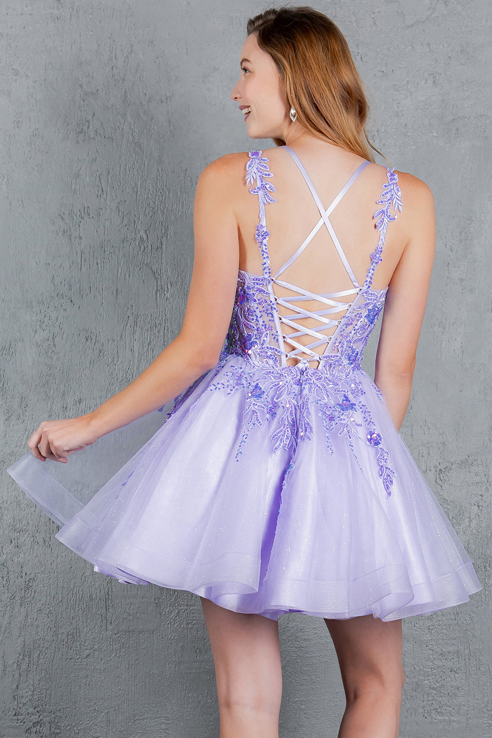 Cocktail Dresses Floral Lace Applique Short A Line Cocktail Dress Cinderella Couture 8298J Lavendar