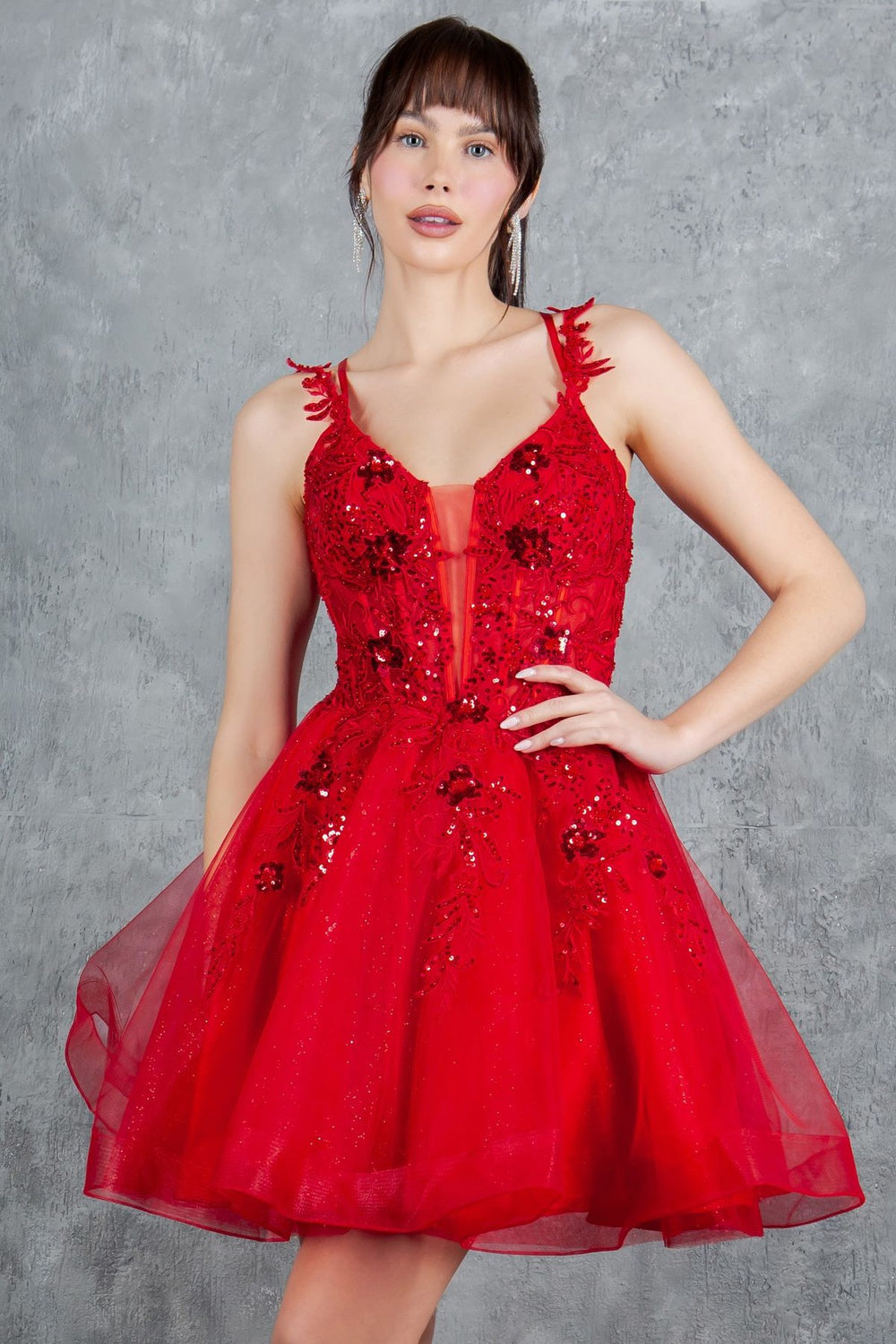 Cocktail Dresses Floral Lace Applique Short A Line Cocktail Dress Cinderella Couture 8298J Red