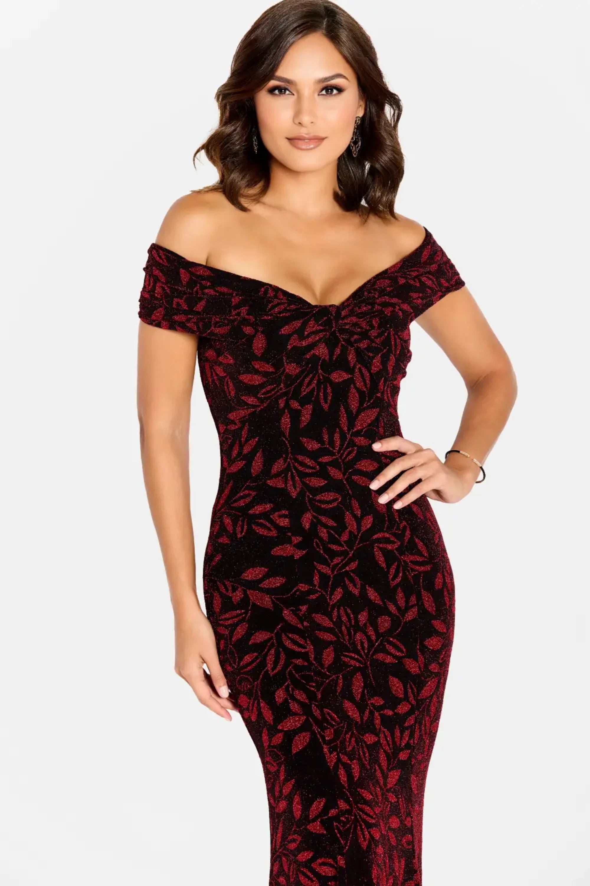 Formal Dresses Long Formal Metallic Evening Dress Black/Red