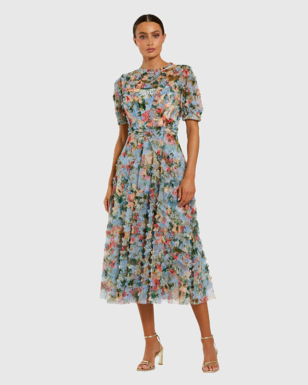 Floral Print Dress Short Cocktail Midi Length Mac Duggal 8302