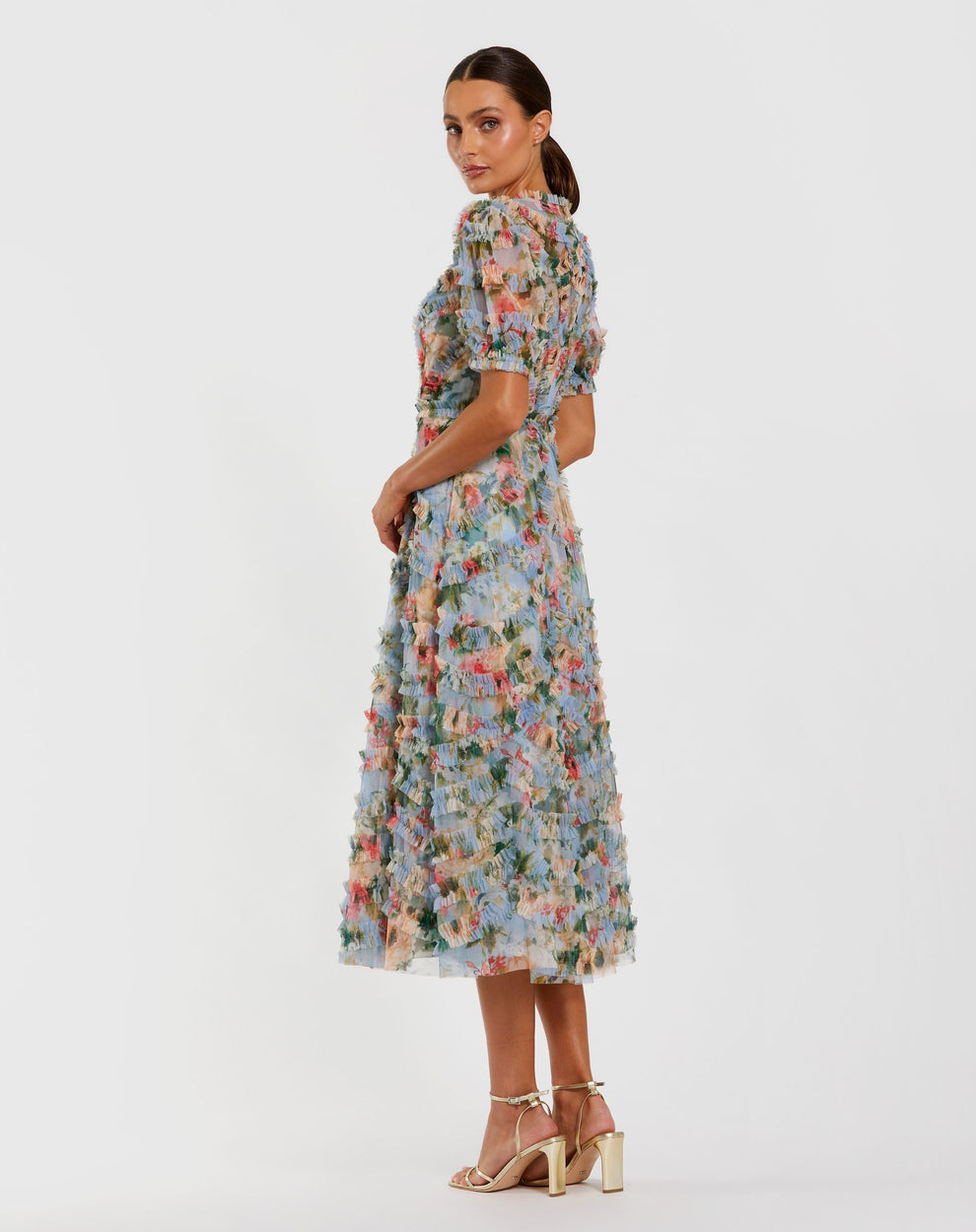 Cocktail Dresses Short Cocktail Floral Midi Length Print Dress Blue Multi