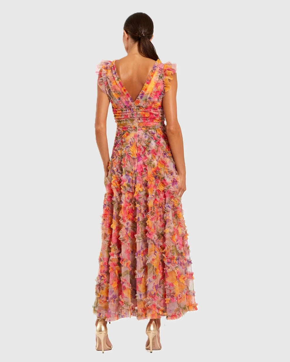 Cocktail Dresses Floral Tea Length Ruffle Short Cocktail Dress Mac Duggal 8303 Multi