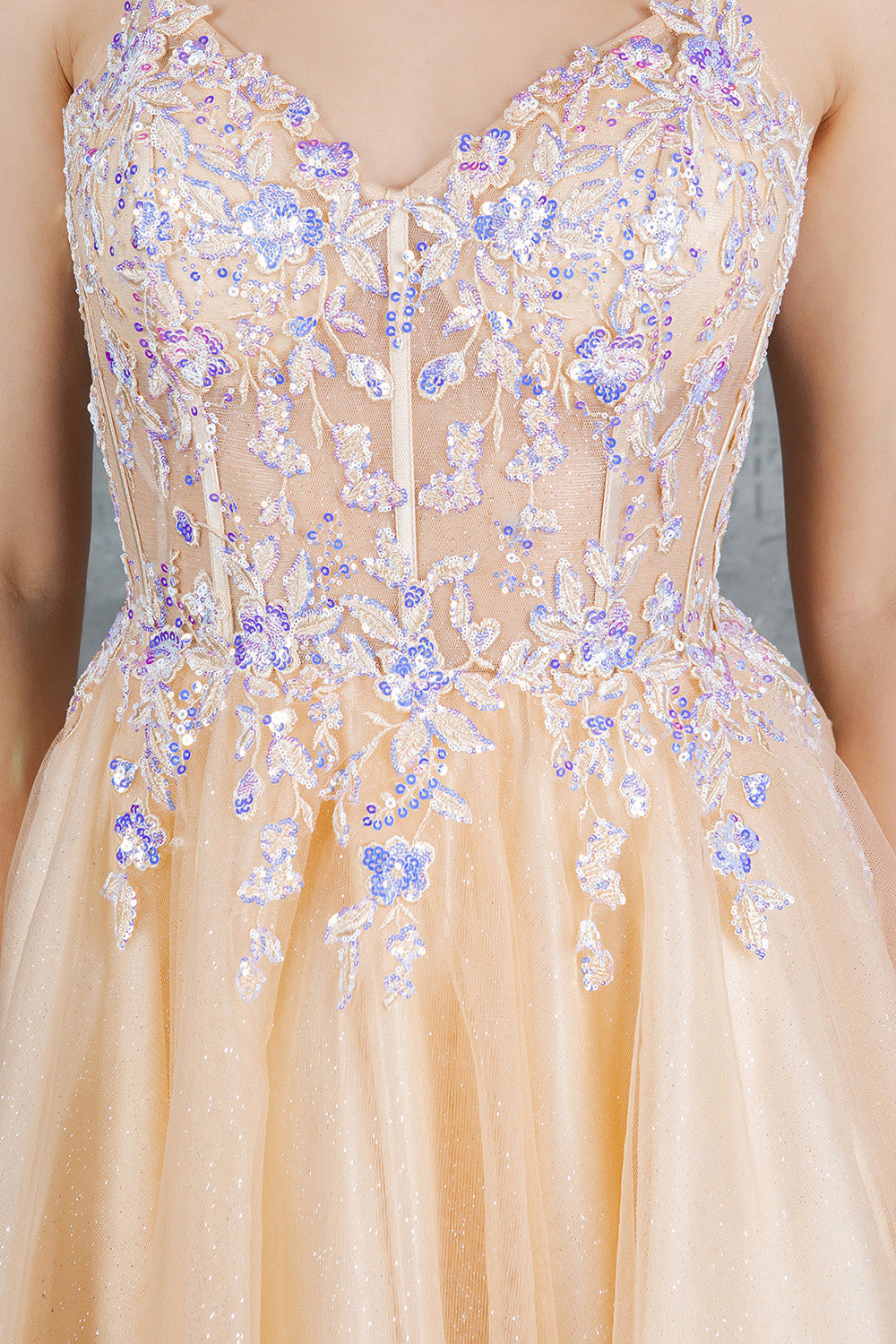 Cocktail Dresses A Line Floral Applique Short Homecoming Dress Cinderella Couture 8305J Champagne