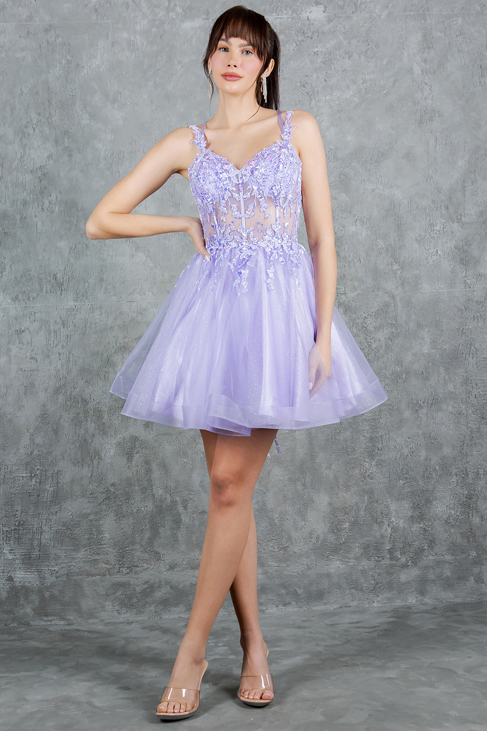 Cocktail Dresses A Line Floral Applique Short Homecoming Dress Cinderella Couture 8305J Lilac