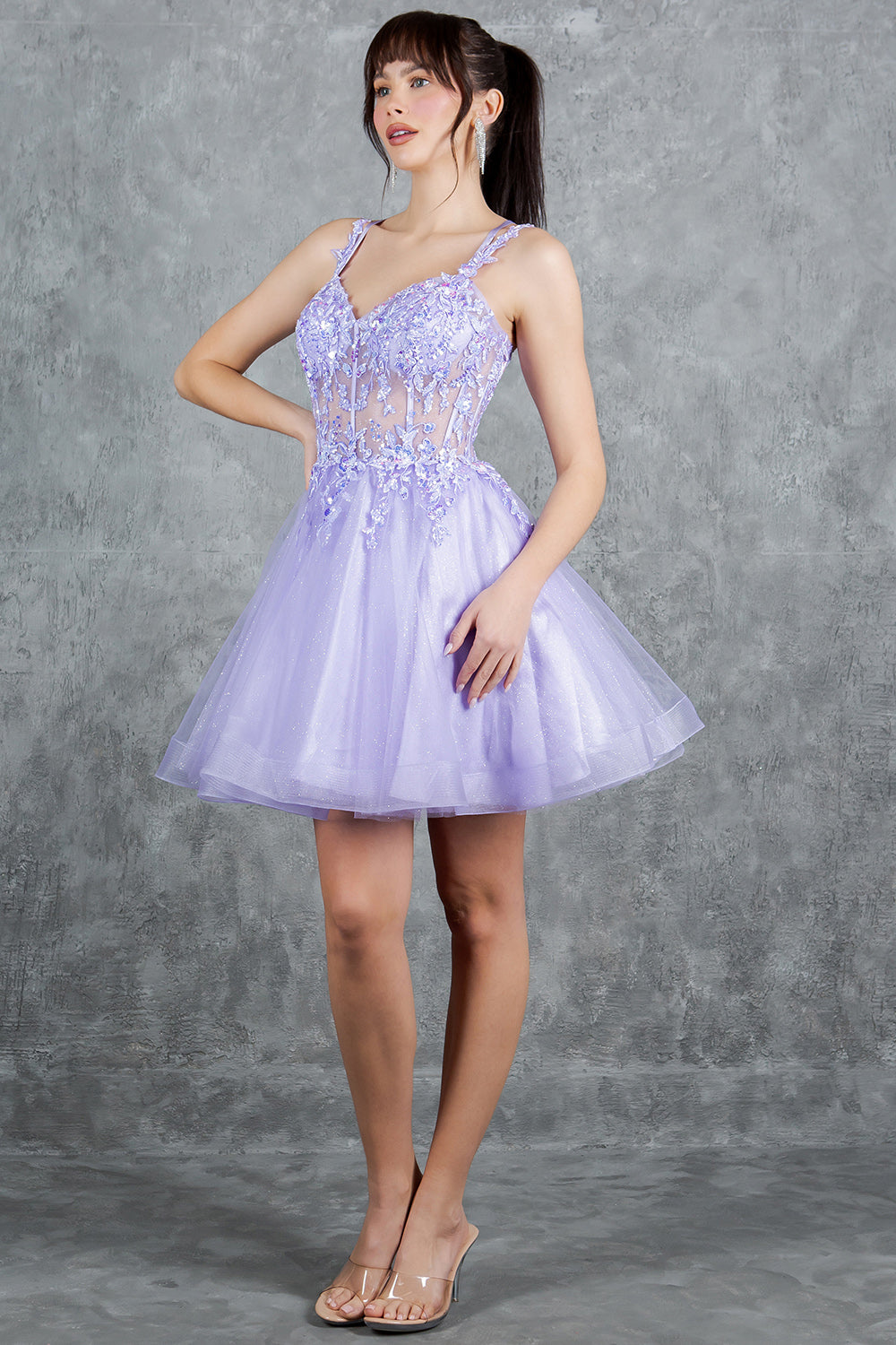 Cocktail Dresses A Line Floral Applique Short Homecoming Dress Cinderella Couture 8305J Lilac