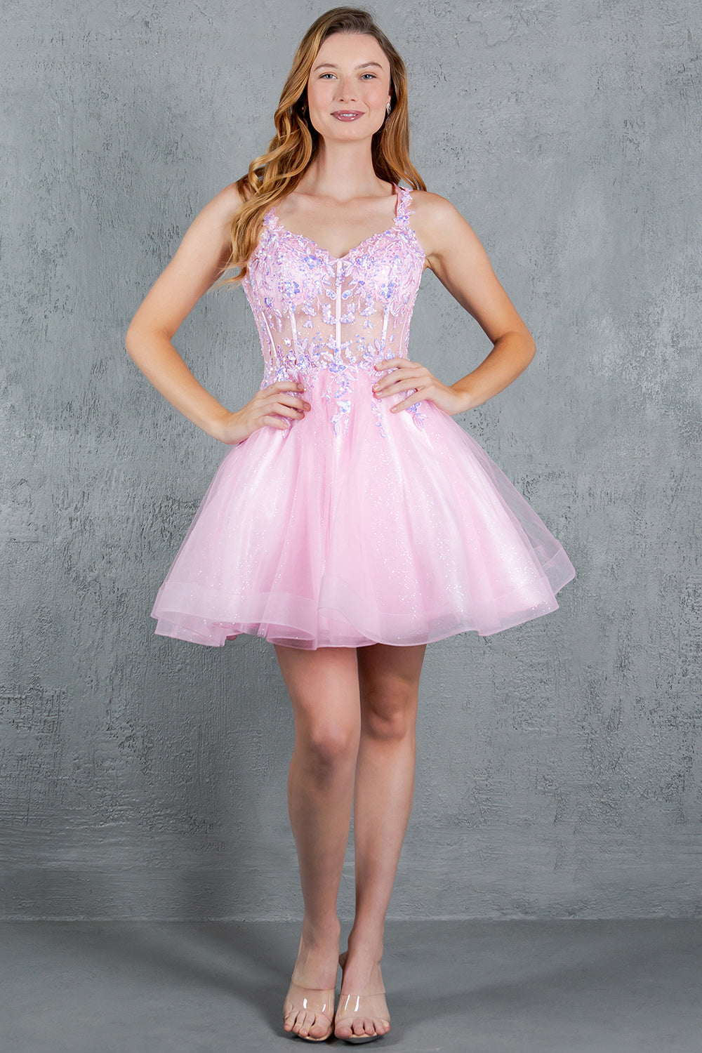 Cocktail Dresses A Line Floral Applique Short Homecoming Dress Cinderella Couture 8305J Pink