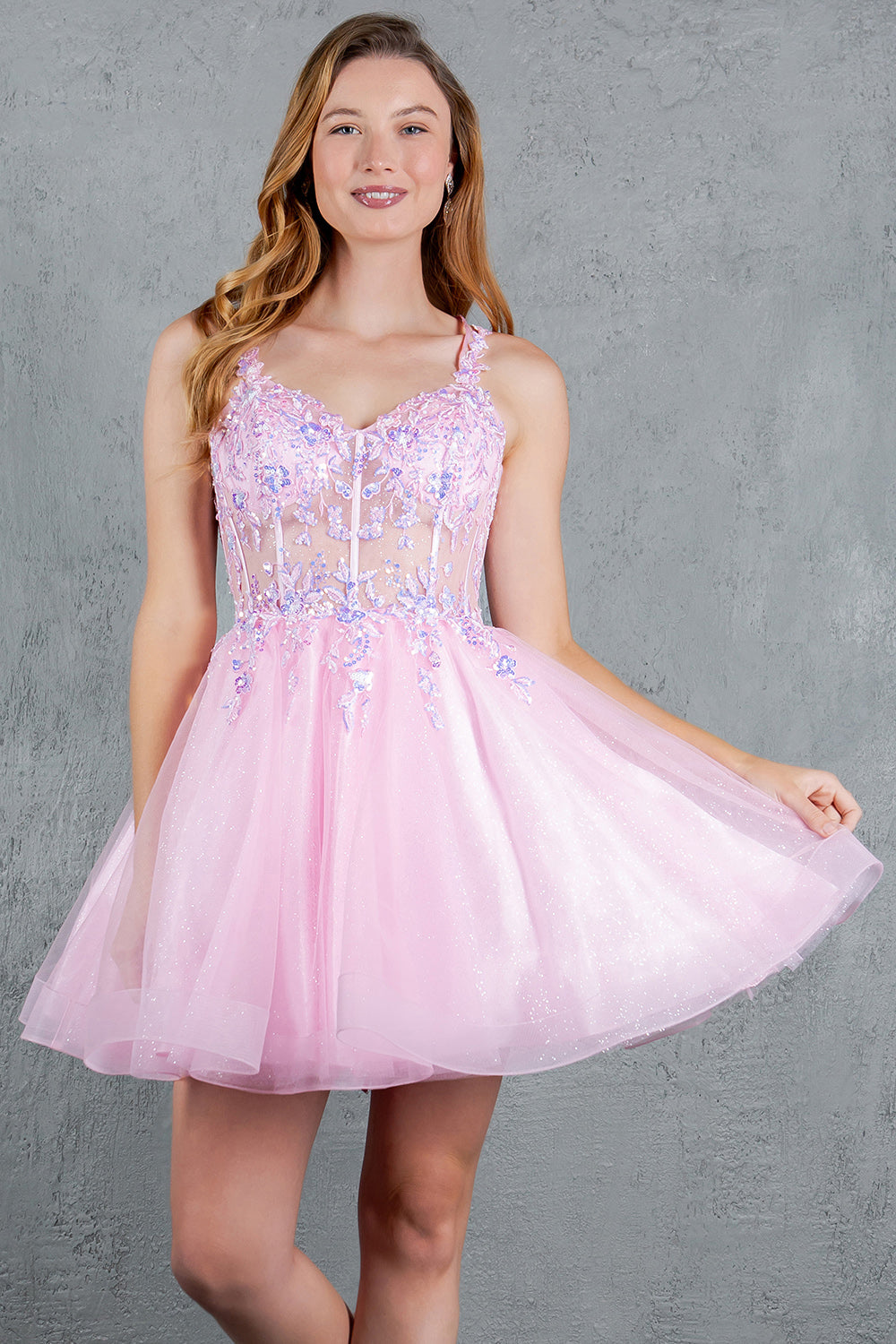 Cocktail Dresses A Line Floral Applique Short Homecoming Dress Cinderella Couture 8305J Pink