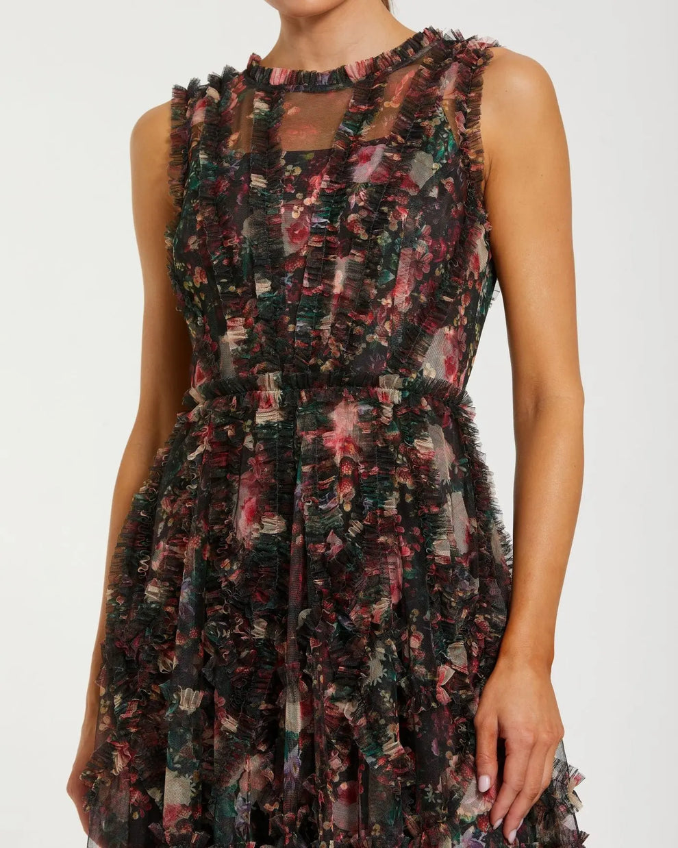 Cocktail Dresses Mini Ruffle Floral A Line Short Cocktail Dress Mac Duggal 8307 Black Multi