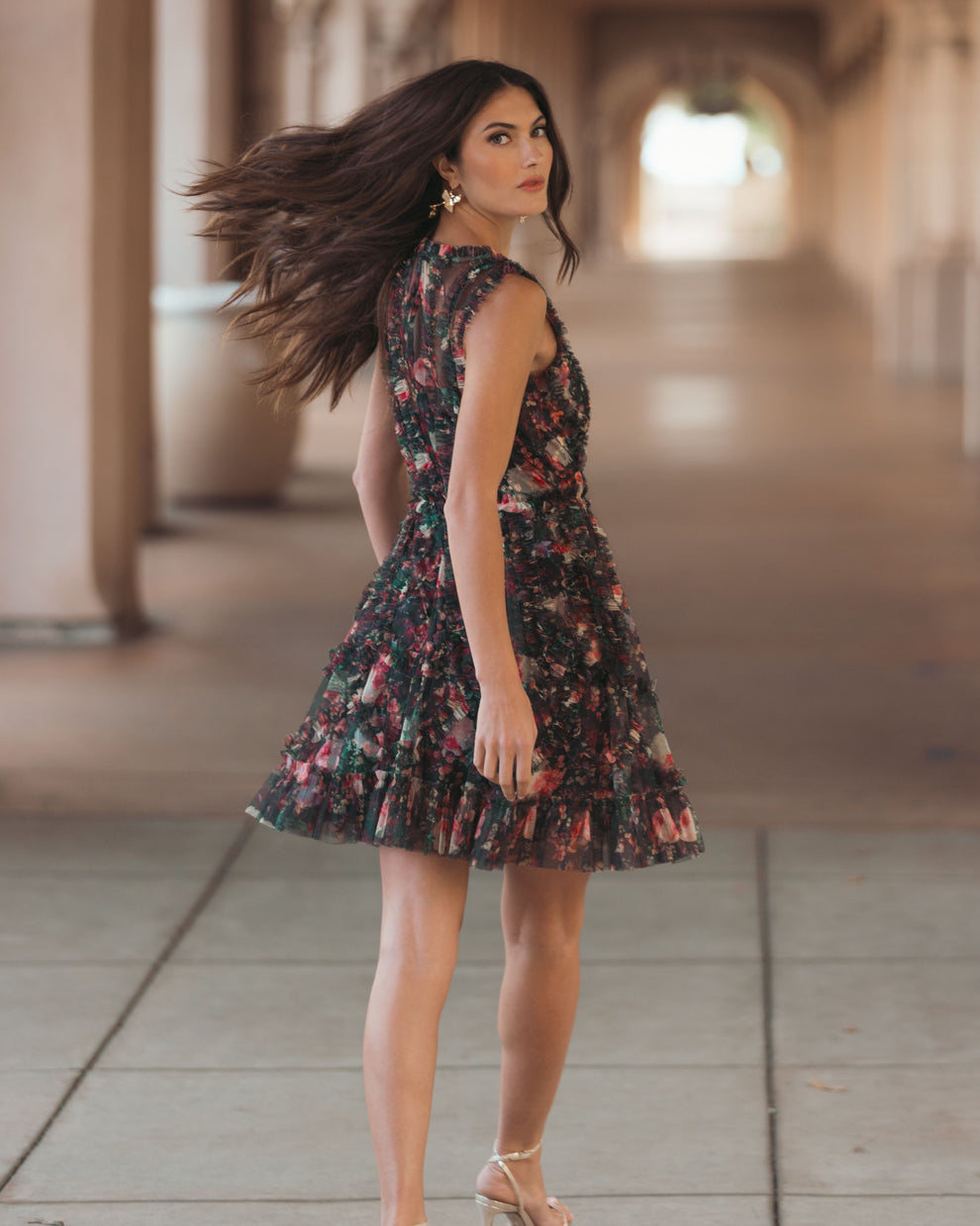 Cocktail Dresses Mini Ruffle Floral A Line Short Cocktail Dress Mac Duggal 8307 Black Multi