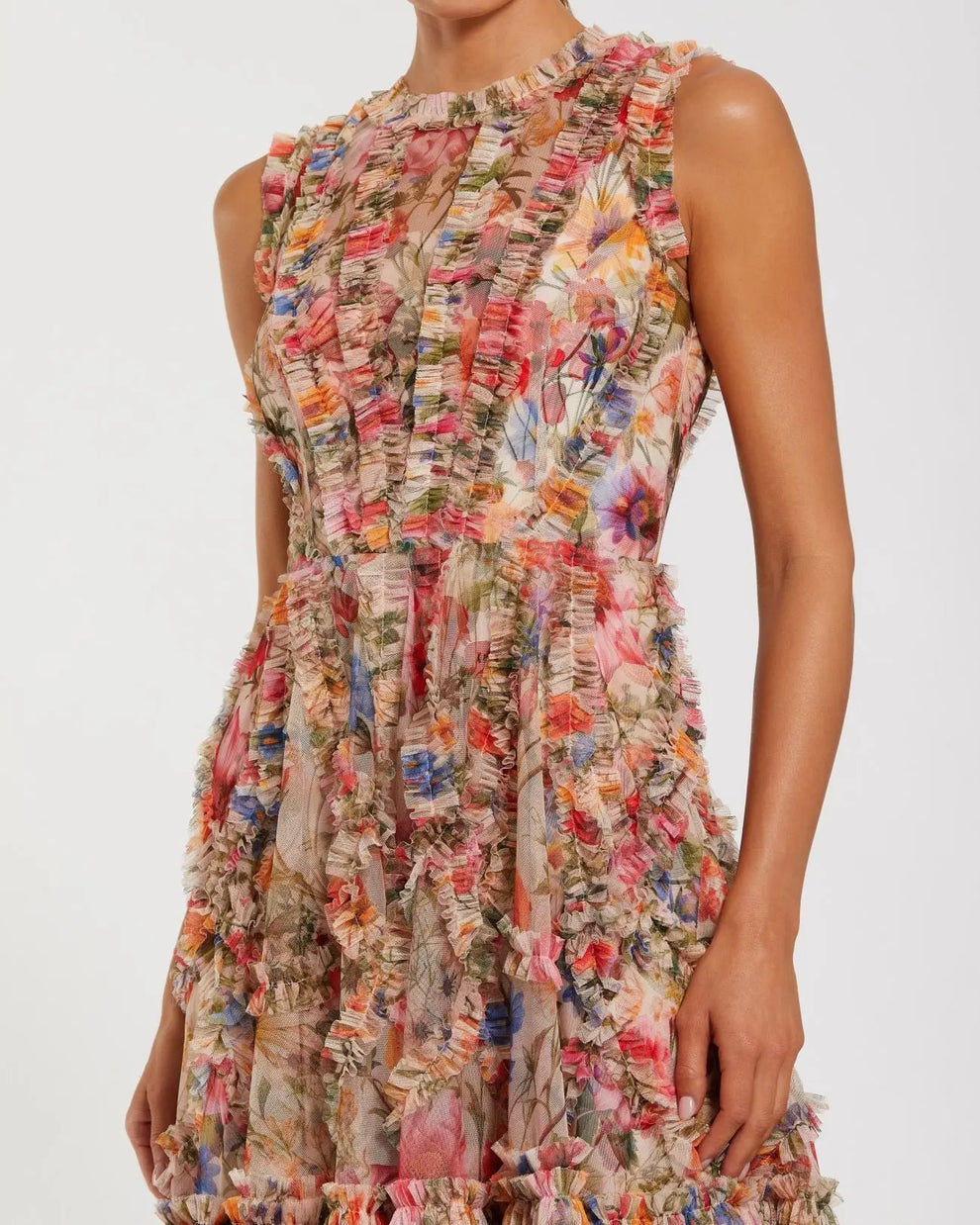 Cocktail Dresses Mini Ruffle Floral A Line Short Cocktail Dress Mac Duggal 8307 Cream Multi