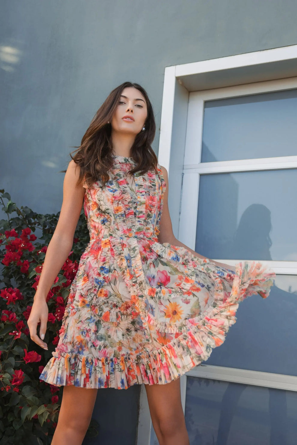 Cocktail Dresses Mini Ruffle Floral A Line Short Cocktail Dress Mac Duggal 8307 Cream Multi