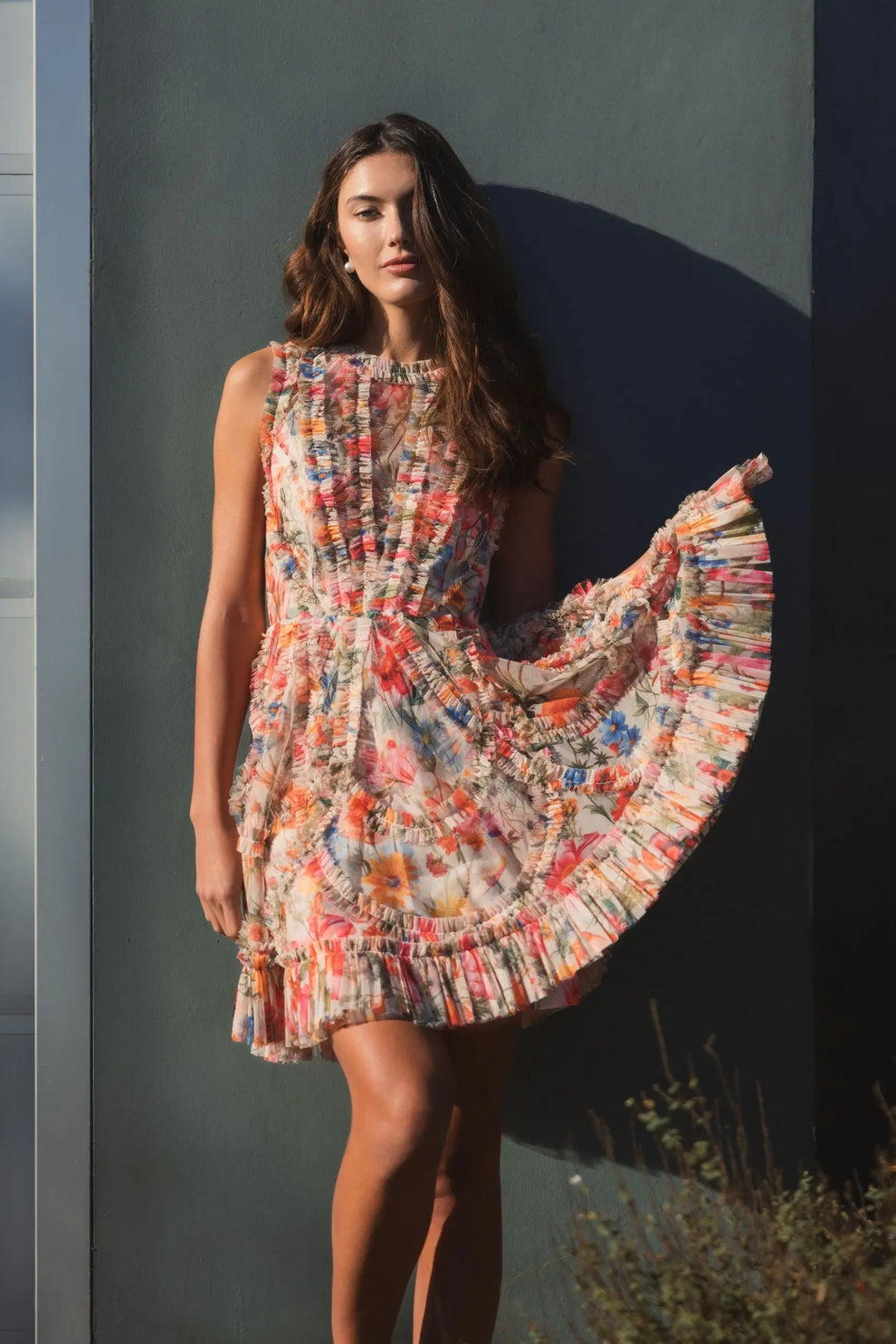 Cocktail Dresses Mini Ruffle Floral A Line Short Cocktail Dress Mac Duggal 8307 Cream Multi