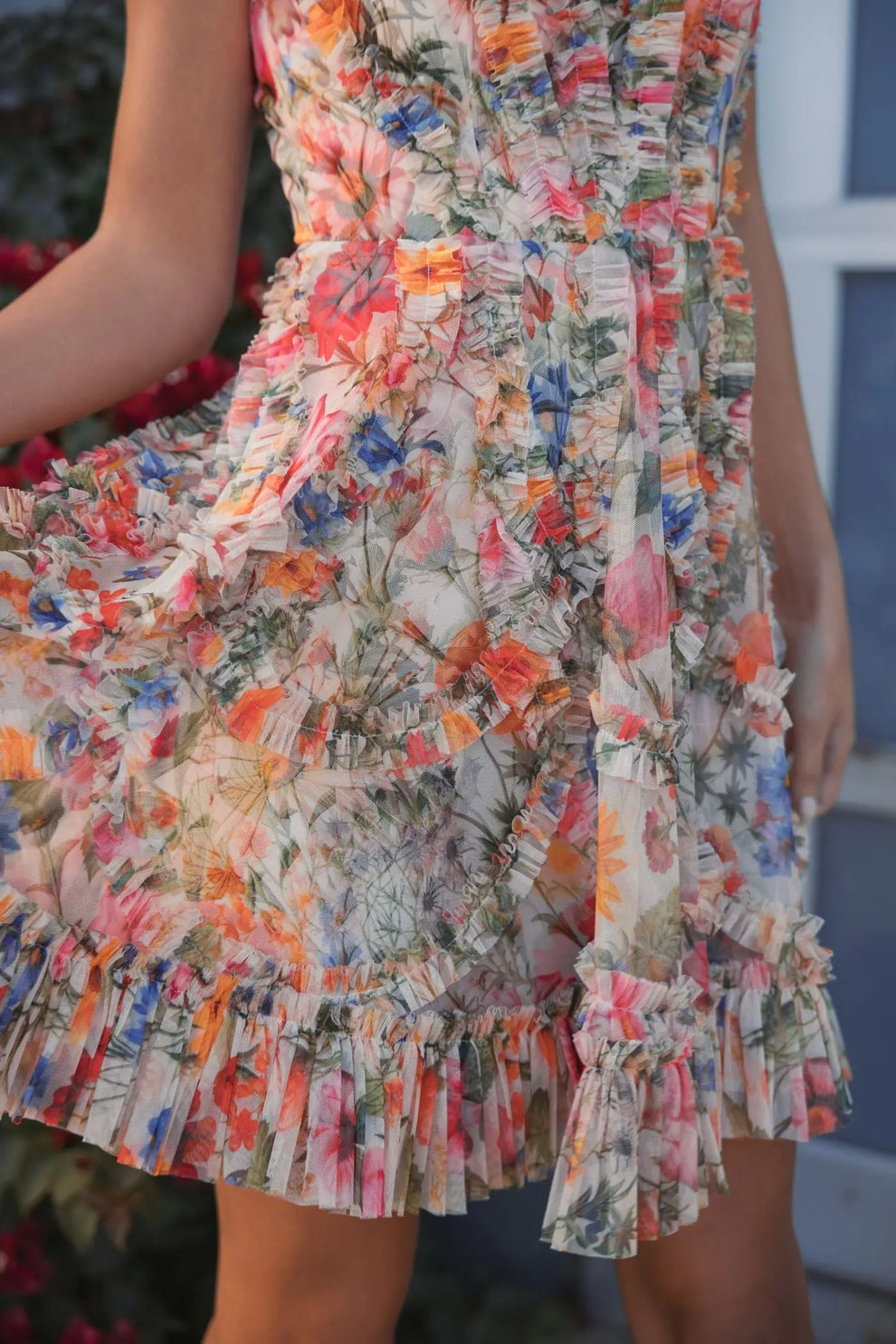 Cocktail Dresses Mini Ruffle Floral A Line Short Cocktail Dress Mac Duggal 8307 Cream Multi