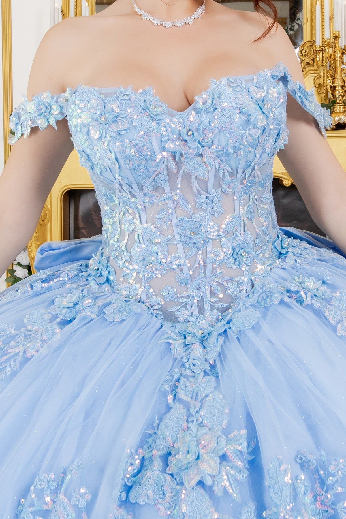 Cinderella Couture 8310J Long Ball Gown Lace Applique Quinceanera Dress