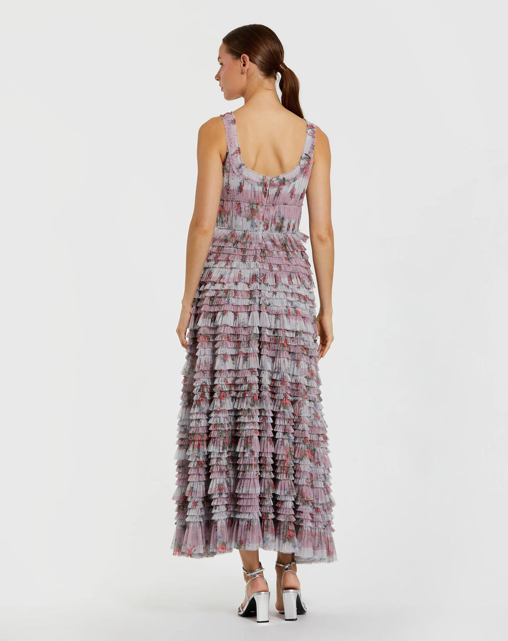 Cocktail Dresses Short Cocktail Floral Ruffle Midi Homecoming Dress Purple Multi