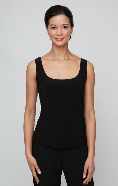 Black Silver Scoop Neck Tank Long Embroidered Twinset with Lace Jacket Alex Evenings 83171649