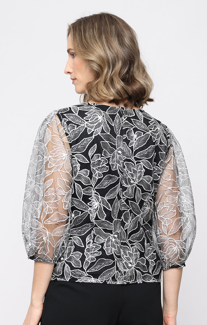 Top Evening Formal Floral Top Alex Evenings 83171929 Black White
