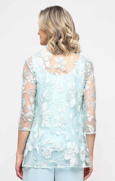 Fresh Mint Scoop Neck Hip-Length Lace Top and Tank Twinset Alex Evenings 82171963