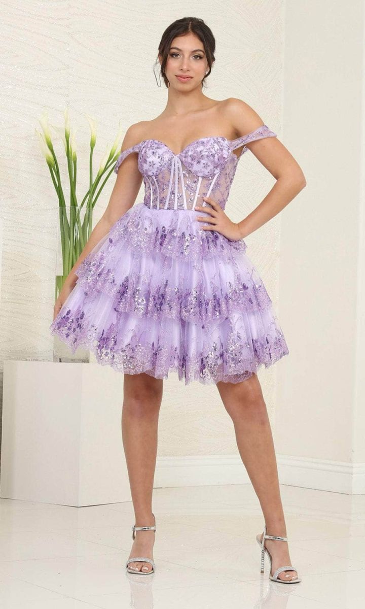 Off-the-Shoulder Mini/Short Lace Cocktail Fit & Flare May Queen MQ2094