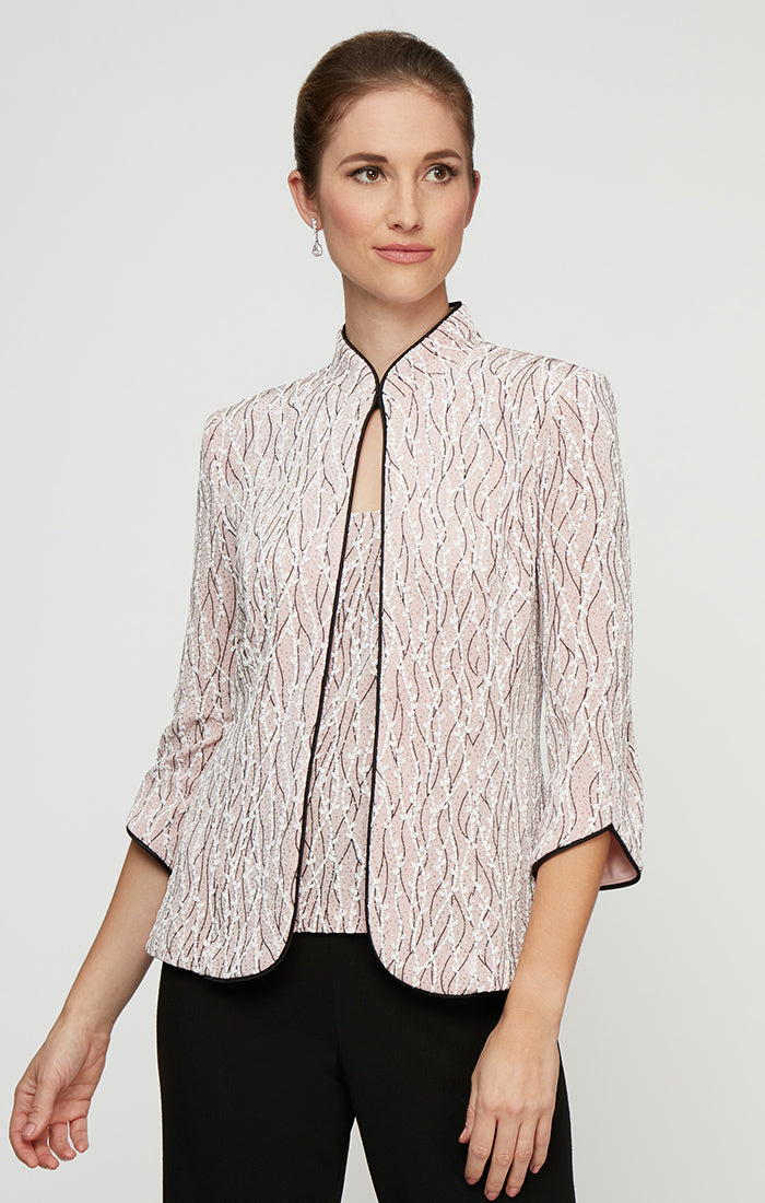 Shell Pink Crew-Neck Sequin Formal Jacket and Top Set with Keyhole Front Petite Alex Evenings 82211475