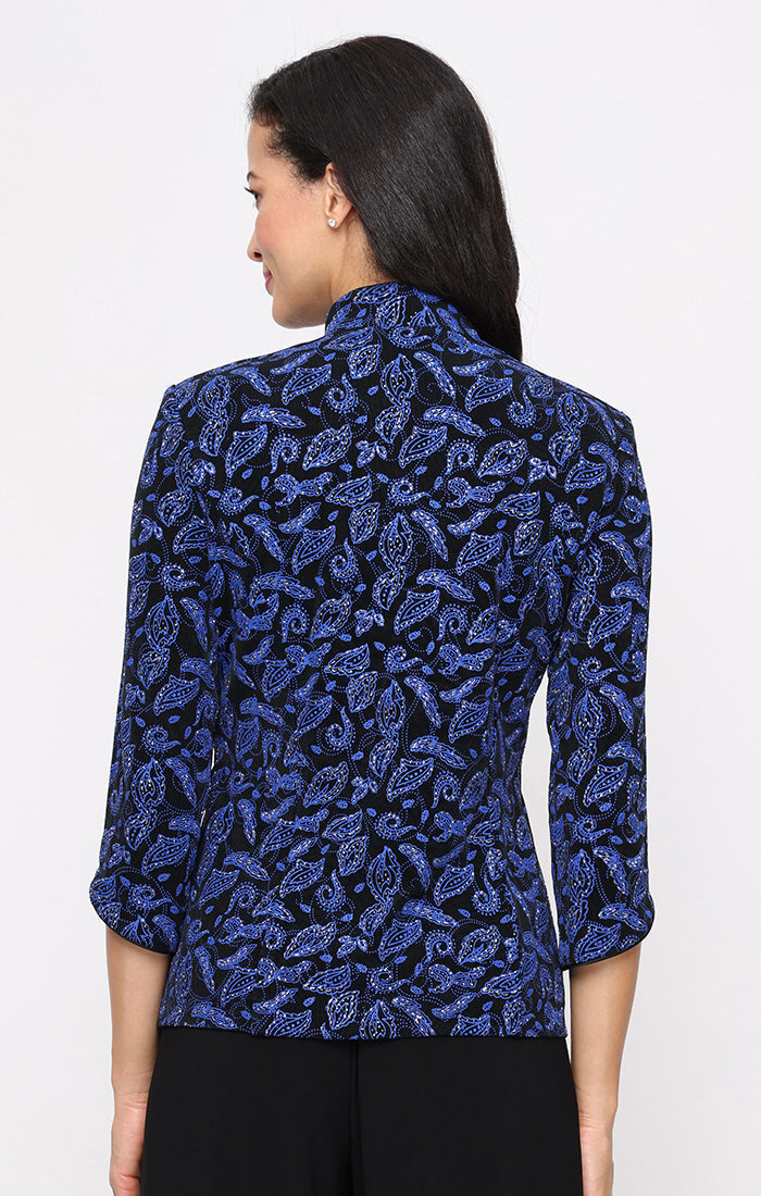 Black Royal Mandarin Neck Hip-Length Glitter Knit Formal Jacket Twinset Petite Alex Evenings 82211641