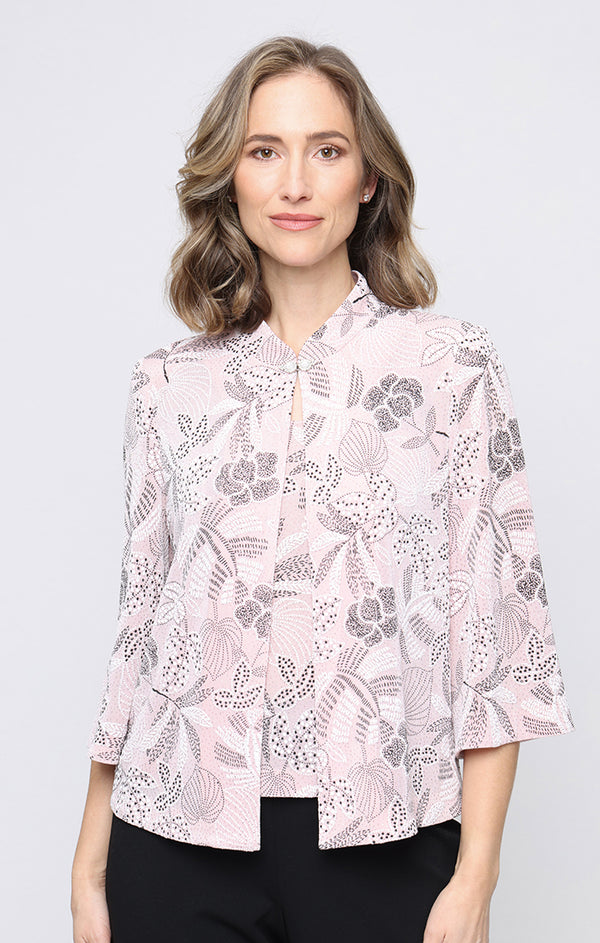 Shell Pink Mandarin Neckline Knit Twinset with Printed Slinky Glitter Jacket Petite Top Alex Evenings 82211652