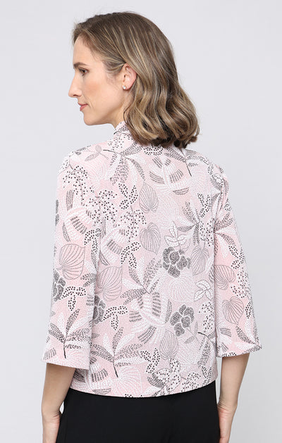 Shell Pink Mandarin Neckline Knit Twinset with Printed Slinky Glitter Jacket Petite Top Alex Evenings 82211652