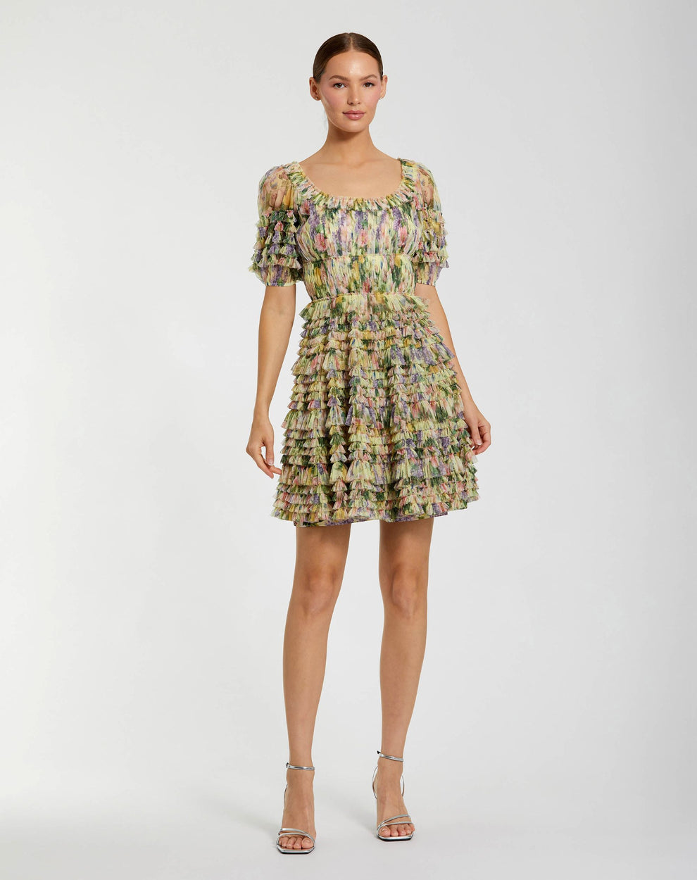 Cocktail Dresses Mini Short Ruffle Floral Cocktail Dress Mac Duggal 8327 Yellow Multi