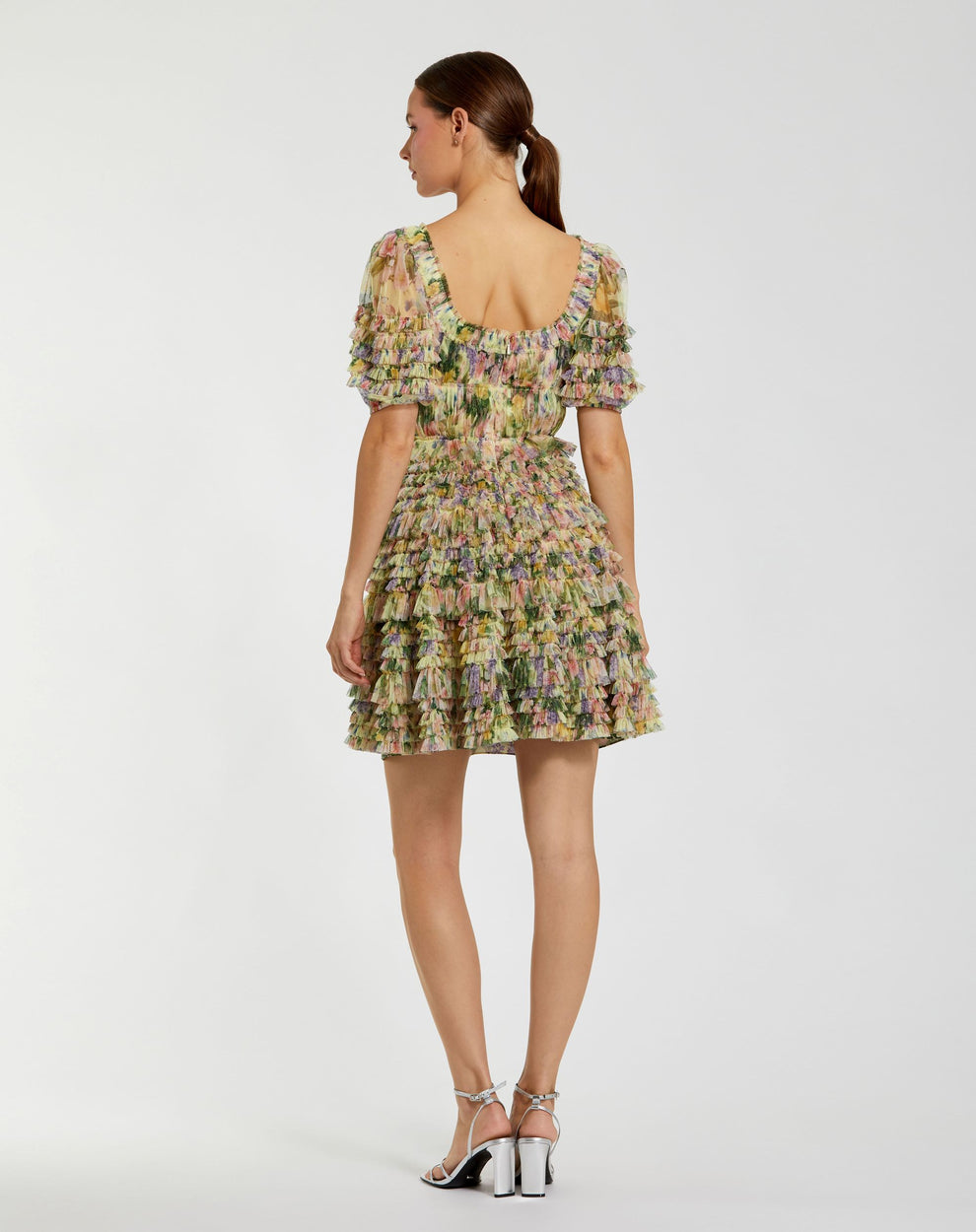 Cocktail Dresses Mini Short Ruffle Floral Cocktail Dress Mac Duggal 8327 Yellow Multi