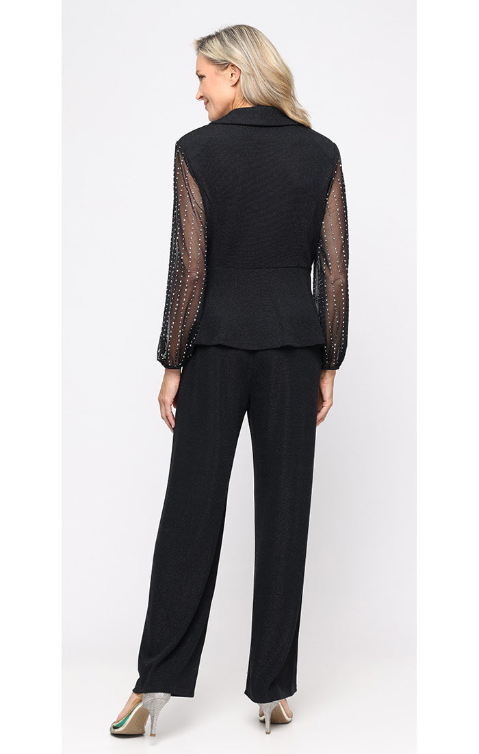 Top Collar Waist-Length Glitter Knit Formal Top Wrap Jacket with beaded Sleeves Alex Evenings 8327882 Black Silver