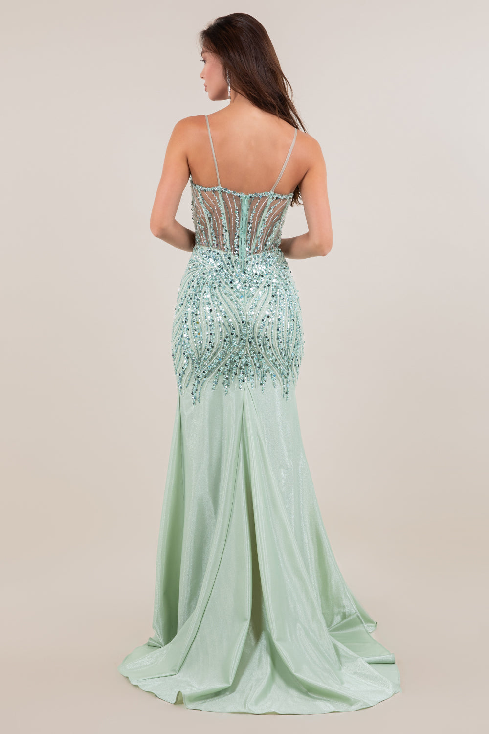 Prom Dresses Long Formal Sequin Slit Evening Prom Dress Cinderella Couture 8329J Sage