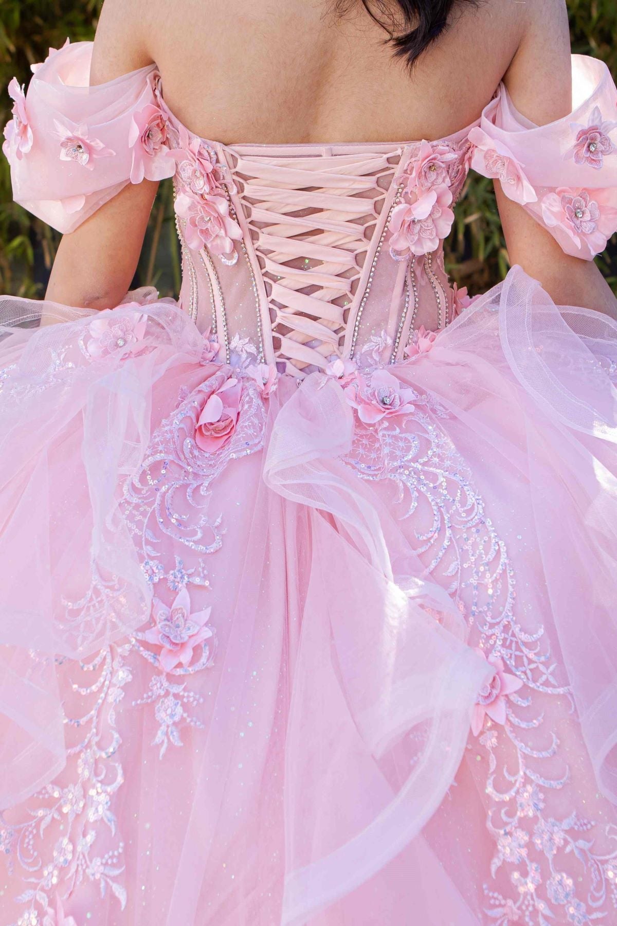 Quinceniera Dresses Long Ball Gown 3D Floral Quinceanera Dress Blush