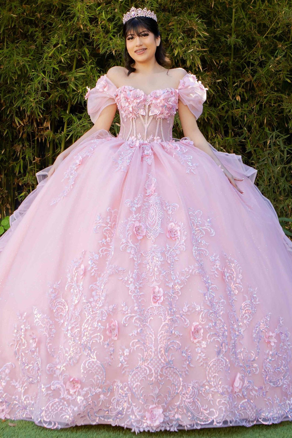 3D Floral Off Shoulder Ball Gown by Cinderella Couture 8330J 3XL / Blush 3D Floral Off Shoulder Ball Gown by Cinderella Couture 8330J 3XL / Blush