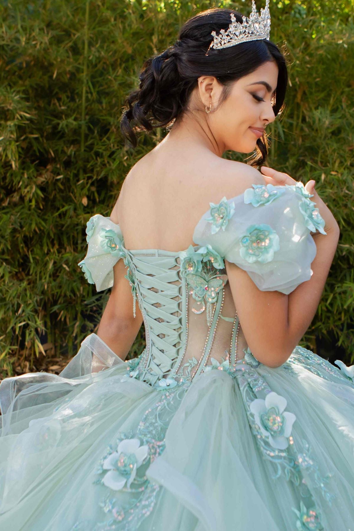 Quinceniera Dresses Long Ball Gown 3D Floral Quinceanera Dress Sage