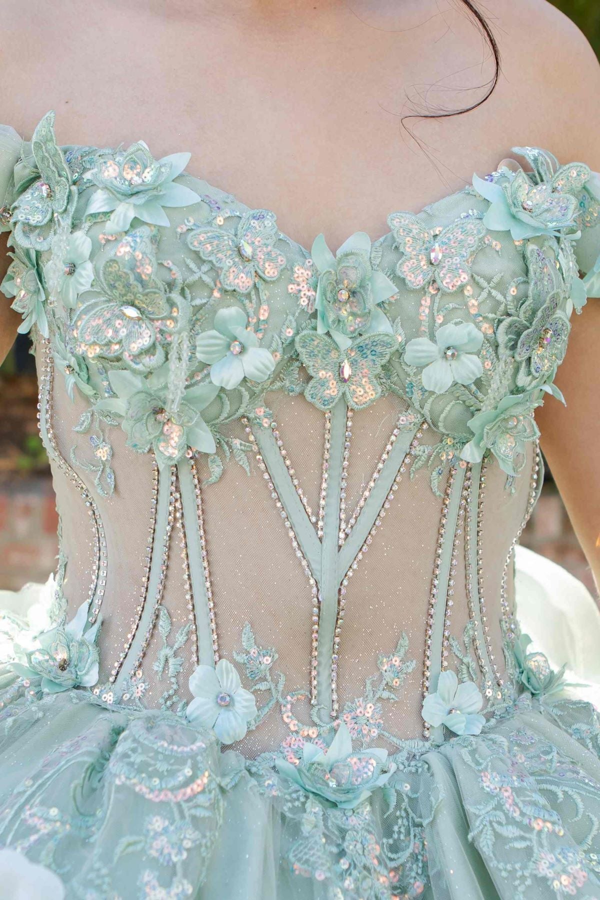 Quinceniera Dresses Long Ball Gown 3D Floral Quinceanera Dress Sage