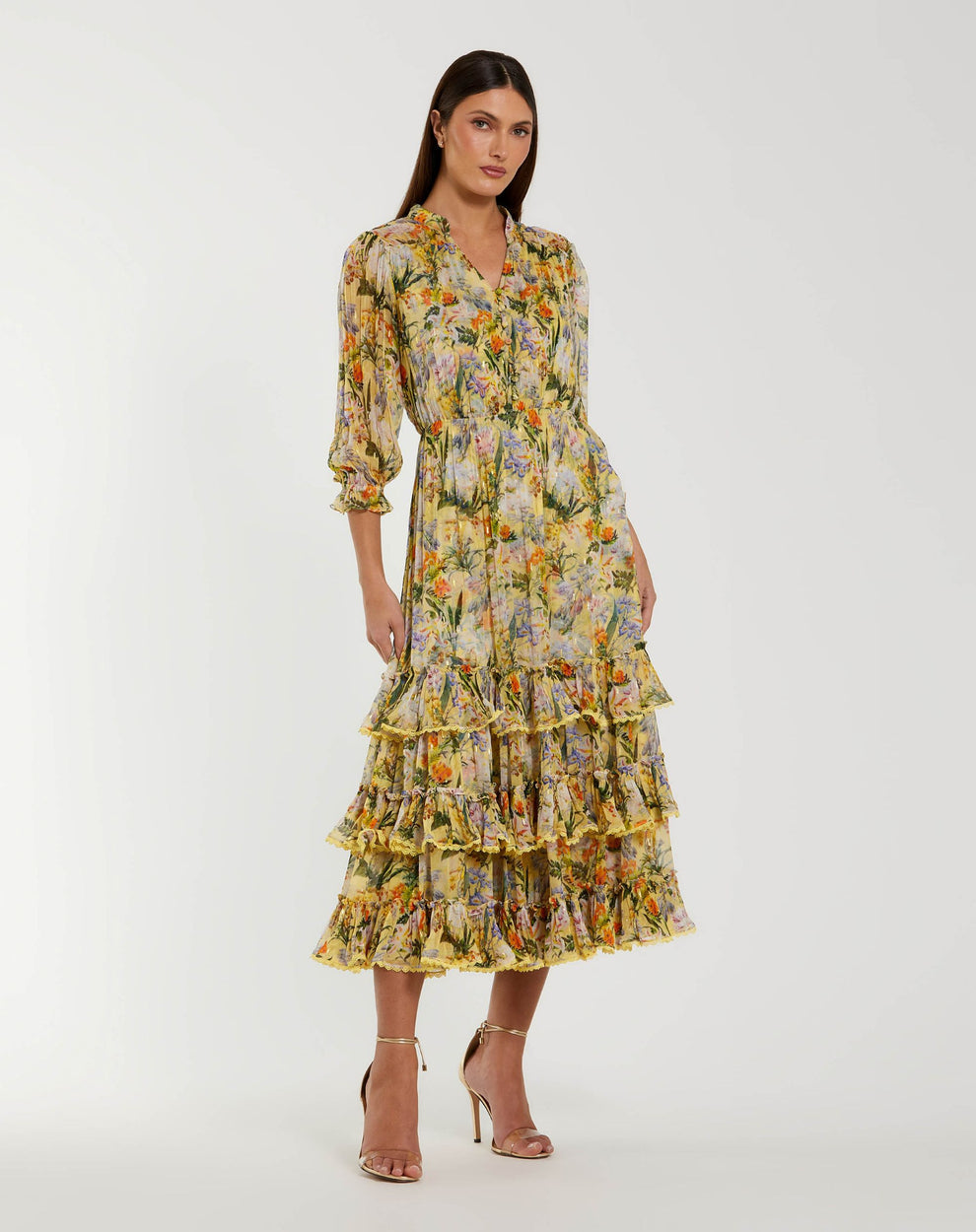 Cocktail Dresses Short Midi Ruffle Cocktail Dress Mac Duggal 8335 Yellow Multi