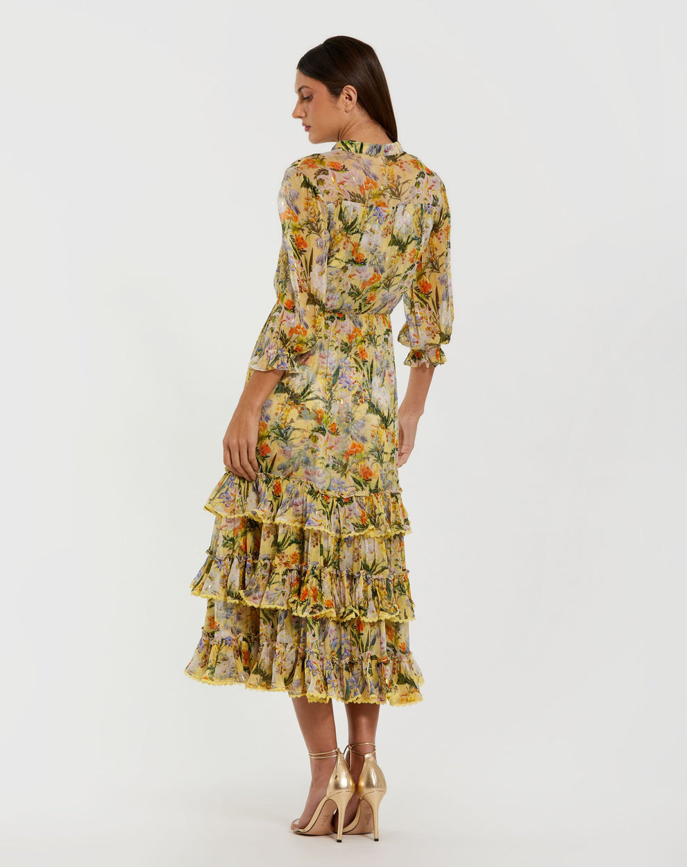 Cocktail Dresses Short Midi Ruffle Cocktail Dress Mac Duggal 8335 Yellow Multi