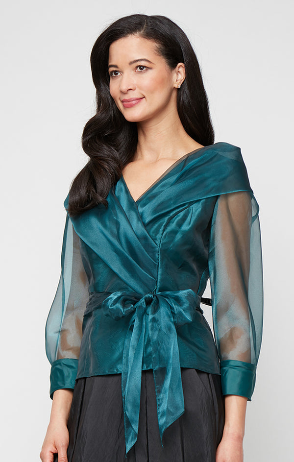 Emerald Green V-Neck Floor-Length Organza Formal Dress Alex Evenings 8240318